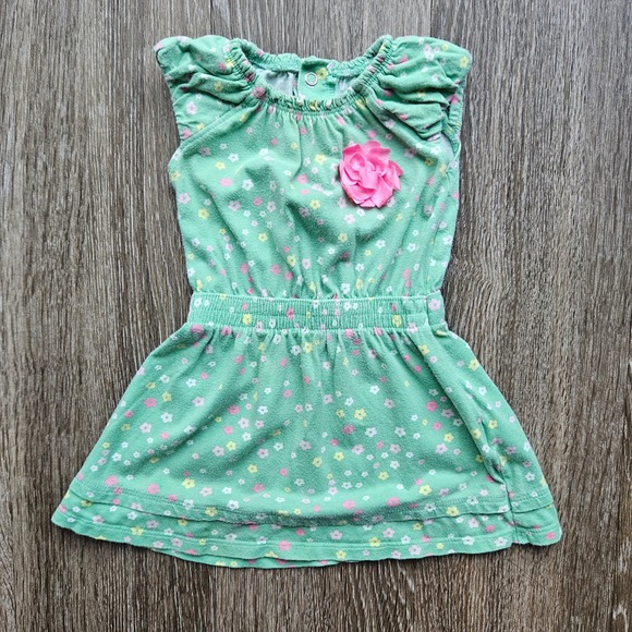 Carter's Just One You Baby Girl Green Floral Dress Pink Flower Applique 9M - Picture 1 of 4